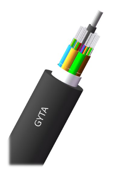Cáp quang GYTA bọc giáp băng nhôm, bện sợi, 2-144 lõi