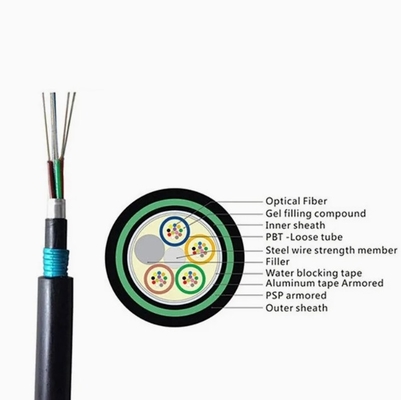 Cáp quang sợi chôn trực tiếp GYTA53 với PBT Loose Tube và ≥50dB Loss Return cho Core hiệu suất mạng cao hơn 2-144 Core